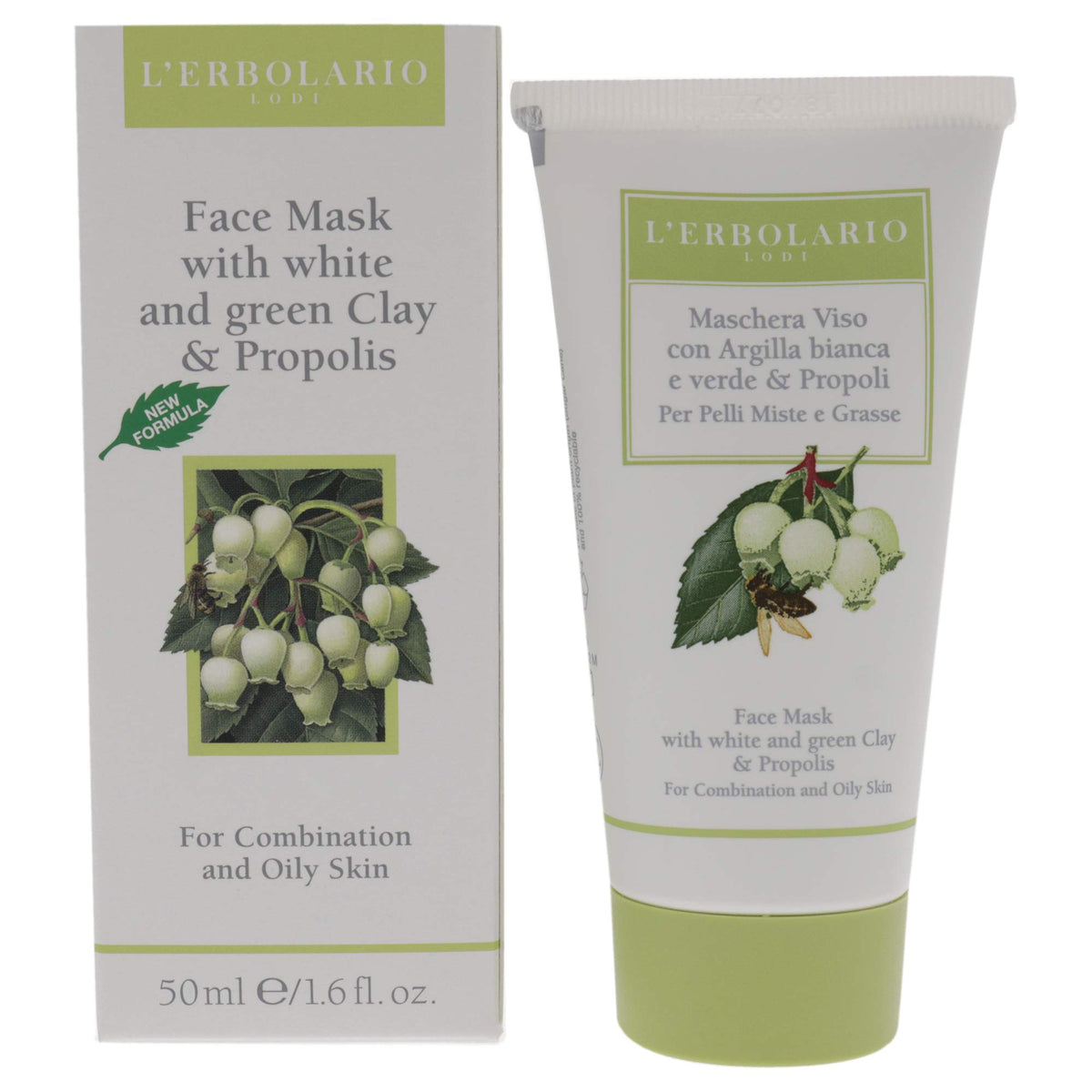 L'Erbolario Face Mask For Oily Skin - Refreshing, Impurity-Removing With Clay - 1.6 Oz