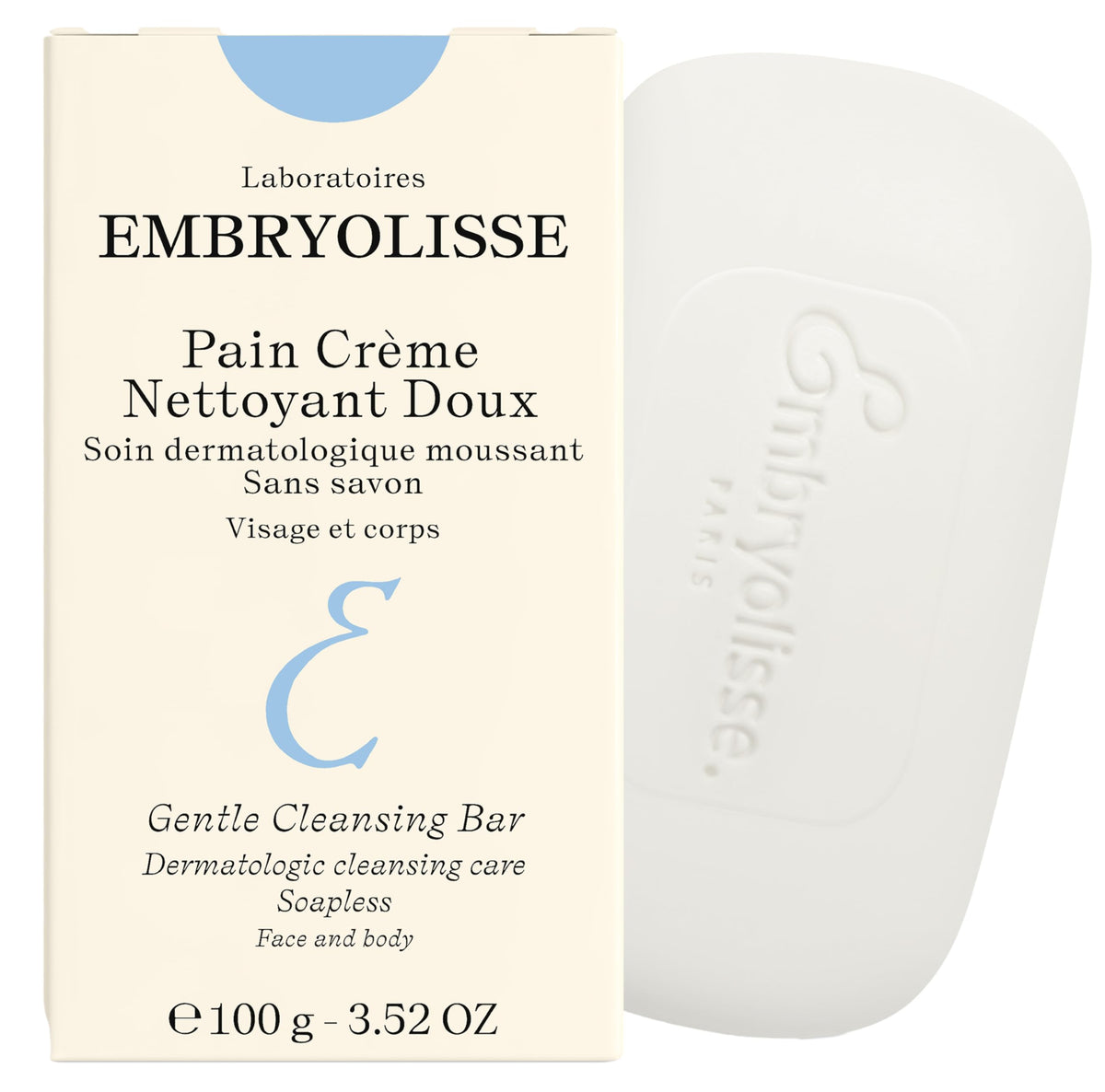 Embryolisse Gentle Cleansing Bar SoapFree Facial and Body Cleanser for Dry Skin  Dermatologically Tested  353 oz