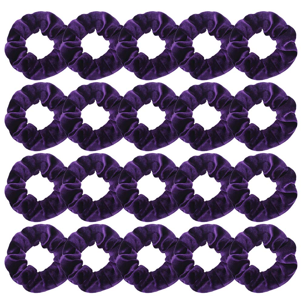 Didder Velvet Hair Scrunchies - 20 Pcs Dark Purple Soft Elastic Hair Ties for Women & Girls