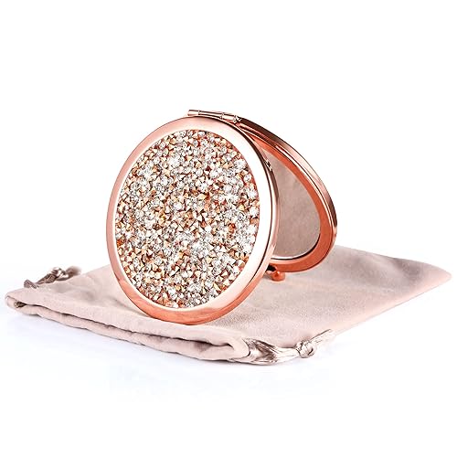 Dynippy Rose Gold Compact Mirror - Double-Sided 2X Magnification Portable Hand Mirror For Women