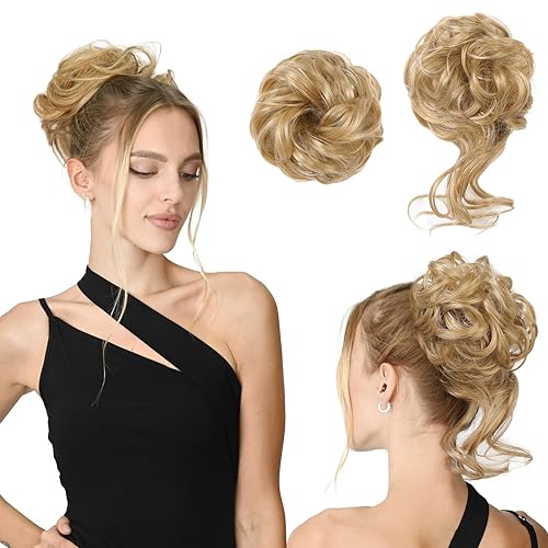 REECHO Golden Blonde Messy Bun Hair Piece, Synthetic Fiber Updo Scrunchies - Pack of 2