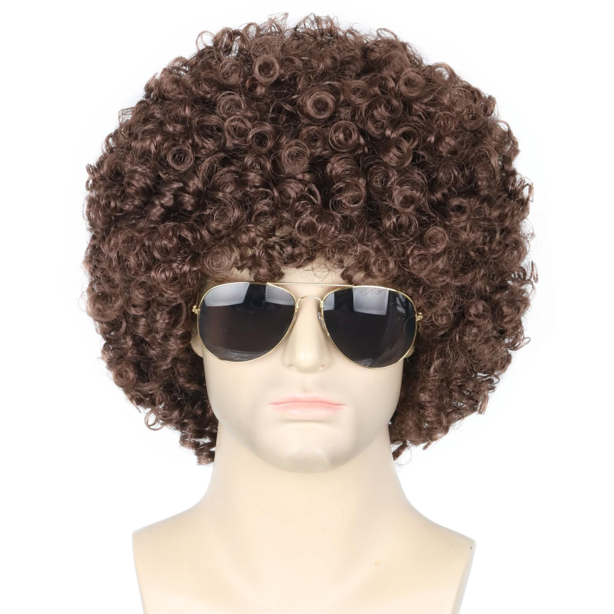 Topcosplay Dark Brown Afro Wig Set - Short Disco Rock Hippie Halloween Costume Wigs For Men & Women