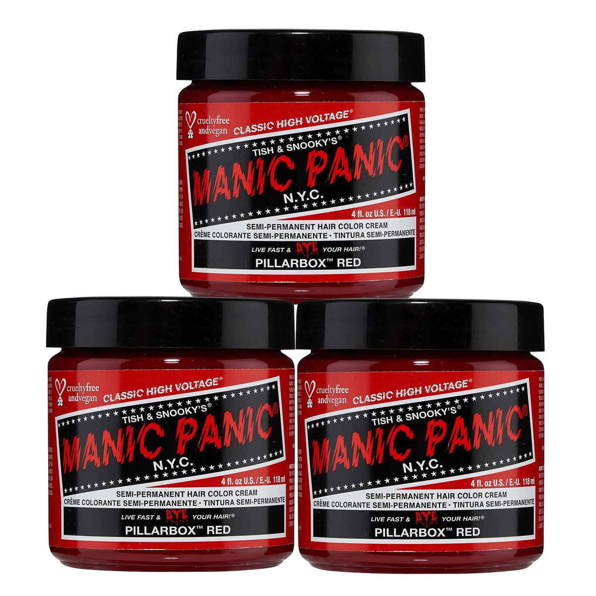 Manic Panic Pillarbox Red Hair Dye - 3Pk Semi-Permanent Color For Dark & Light Hair