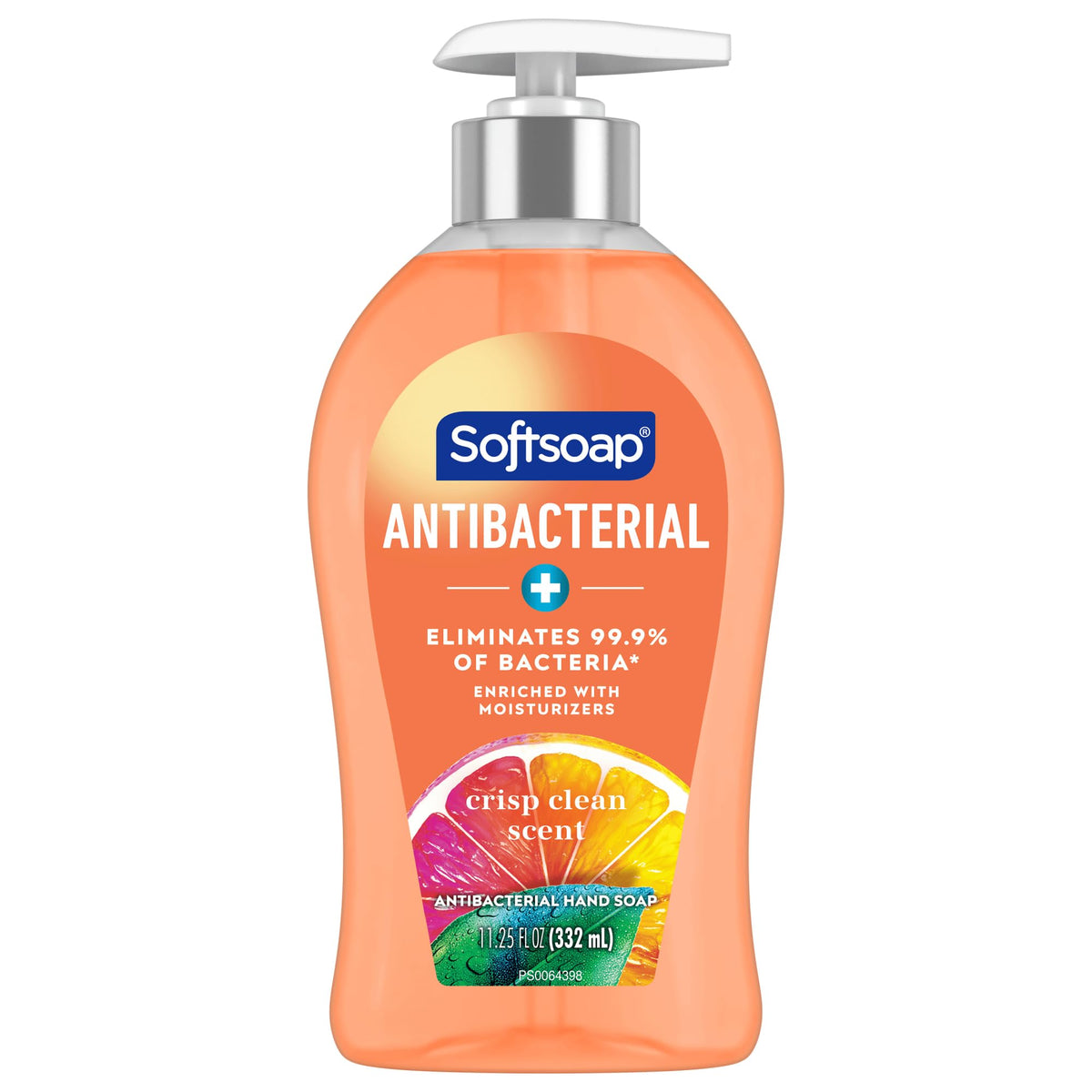 Softsoap Antibacterial Liquid Hand Soap Pump, Crisp Clean, 11.25 Fl Oz, Orange