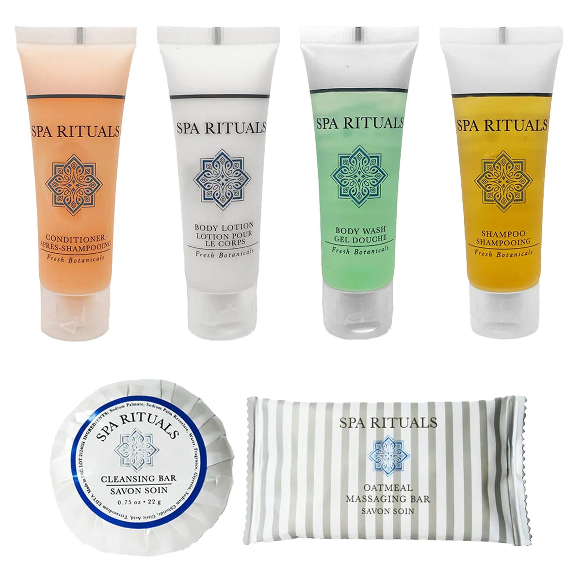 World Amenities Spa Rituals Mini Toiletries Kit | Shampoo, Conditioner, Body Wash & Lotion