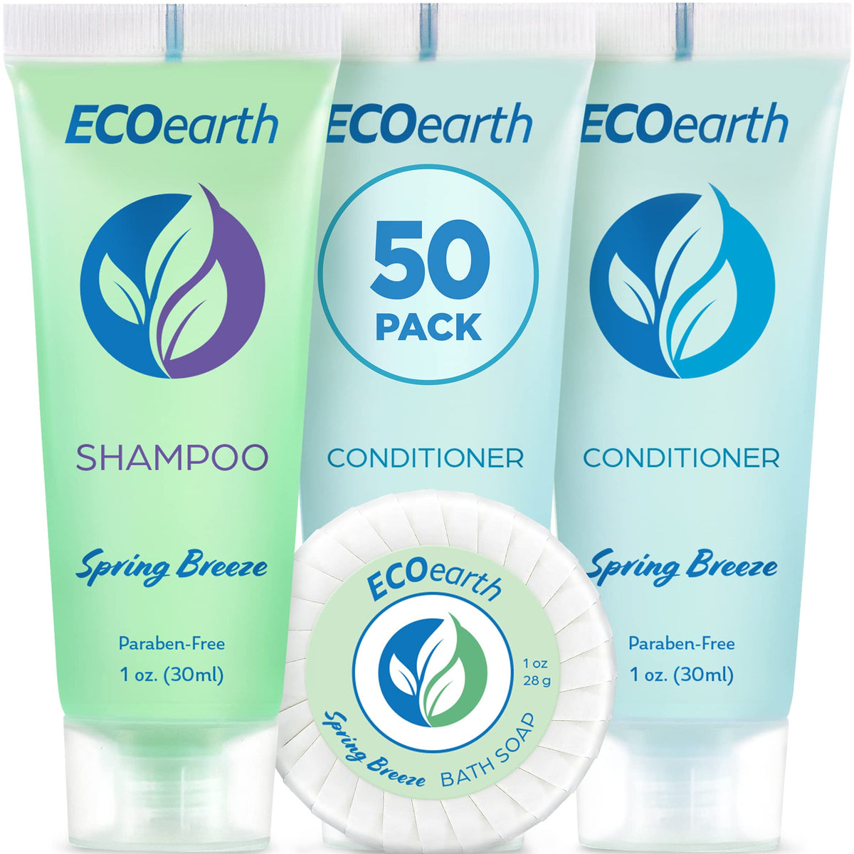 Ecoearth Travel Size Soap, Shampoo & Conditioner Set, 1 Oz Each, 150 Pieces, Spring Breeze