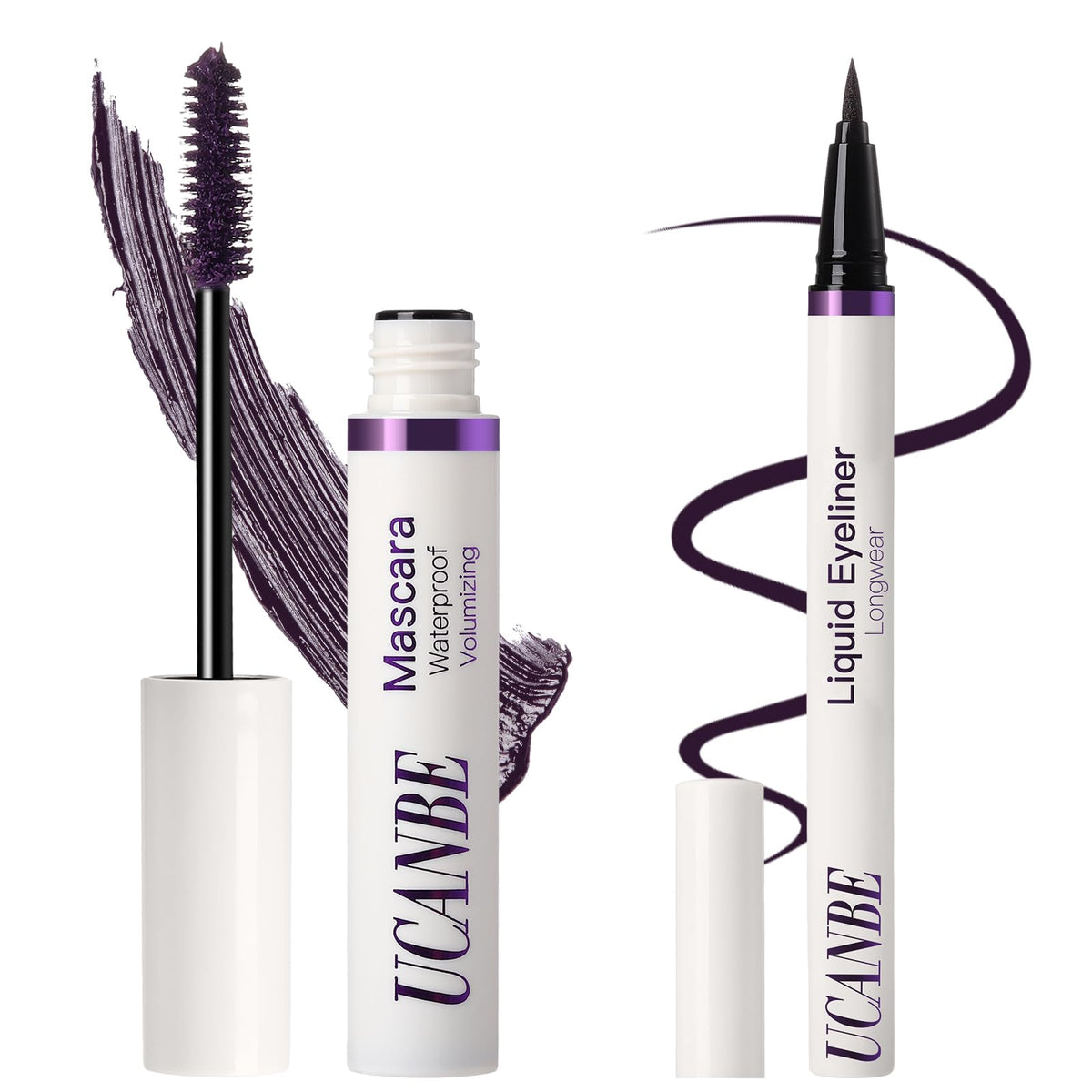 Ucanbe Purple Mascara & Liquid Eyeliner Set - Waterproof, Smudge-Proof, Long-Lasting Eye Makeup