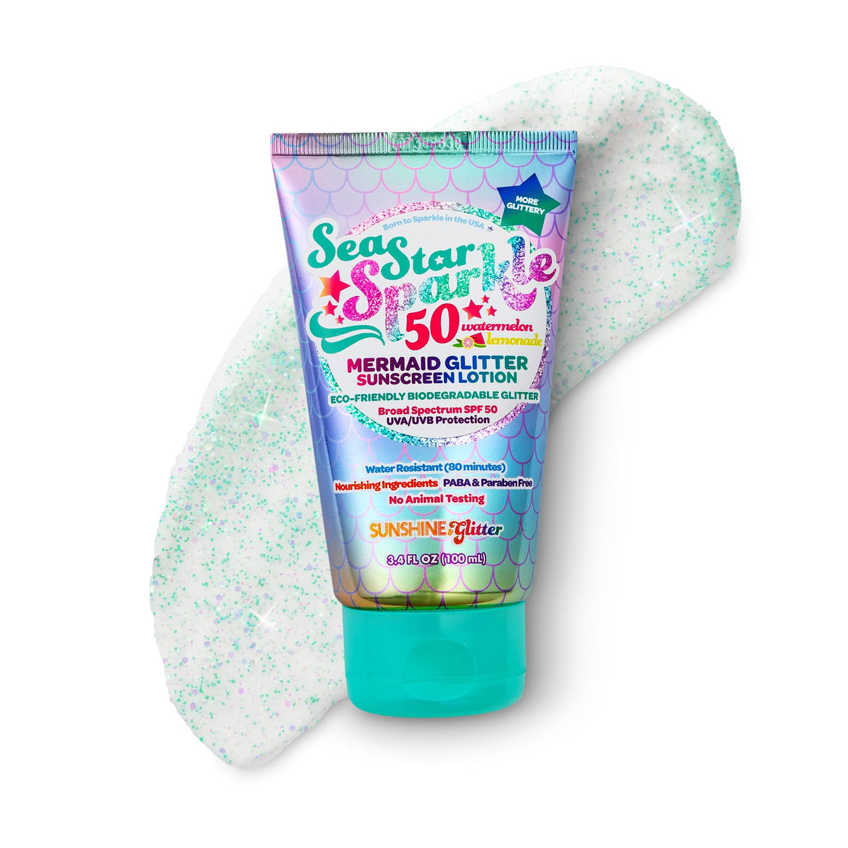 Sunshine & Glitter Seastar Sparkle Spf 50 Mermaid Watermelon Lemonade Glitter Sunscreen 3.4Oz