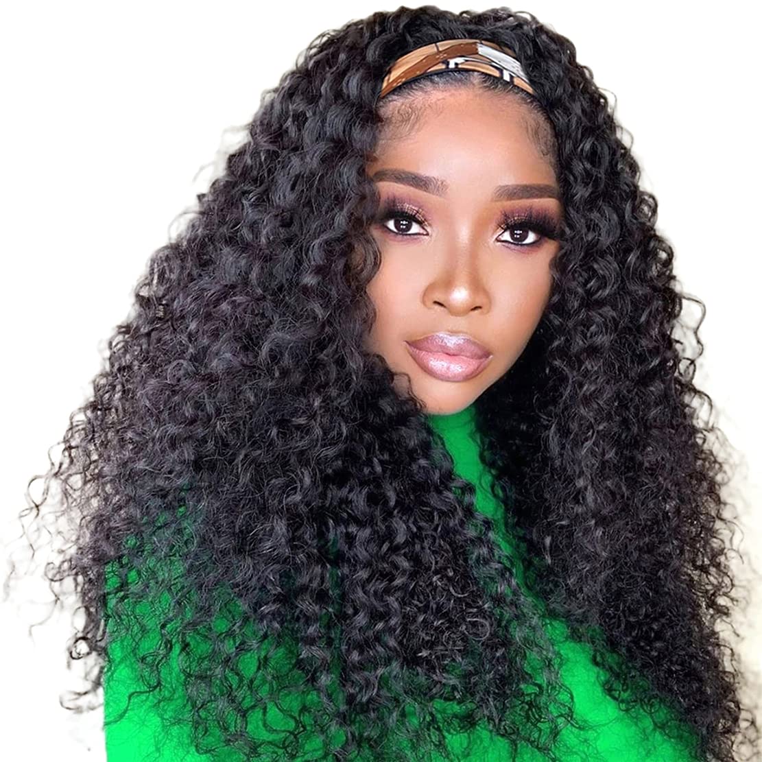 Celiarita 24&quot; Deep Wave Headband Wig - Human Hair, Glueless, Curly, 150% Density For Black