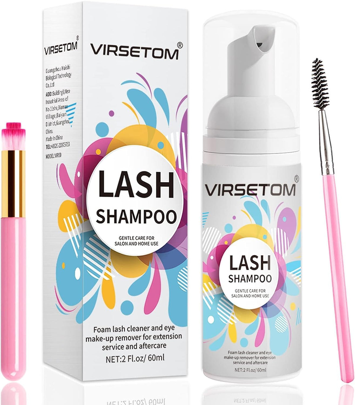 Vemofoper Lash Shampoo For Extensions, 60Ml Cleanser Set With Rinse Bottle & Brushes, Pink