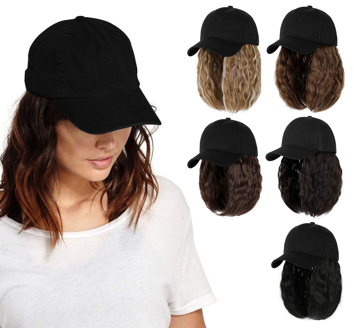 Aynnqueen Baseball Cap With 8&quot; Kinky Curly Hair Extensions - Light Chestnut Brown