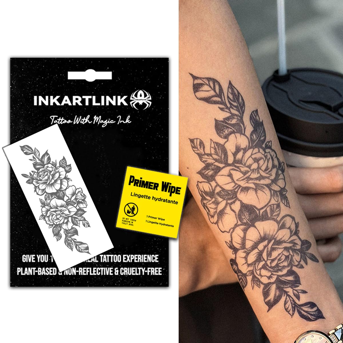 Inkartlink Blooming Flowers Semi Permanent Tattoo - Realistic, Waterproof, Cruelty-Free Design