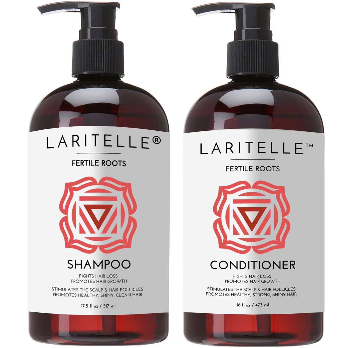 Laritelle Organic Shampoo & Conditioner Set | Hair Loss Prevention, Ayurvedic Herbs, 17 Oz & 16 Oz