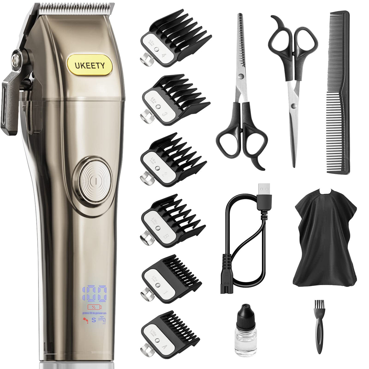 Pinmilet Hair Clippers For Men - Professional Cordless T-Blade Trimmer With Led Display, Ipx7 Waterproof