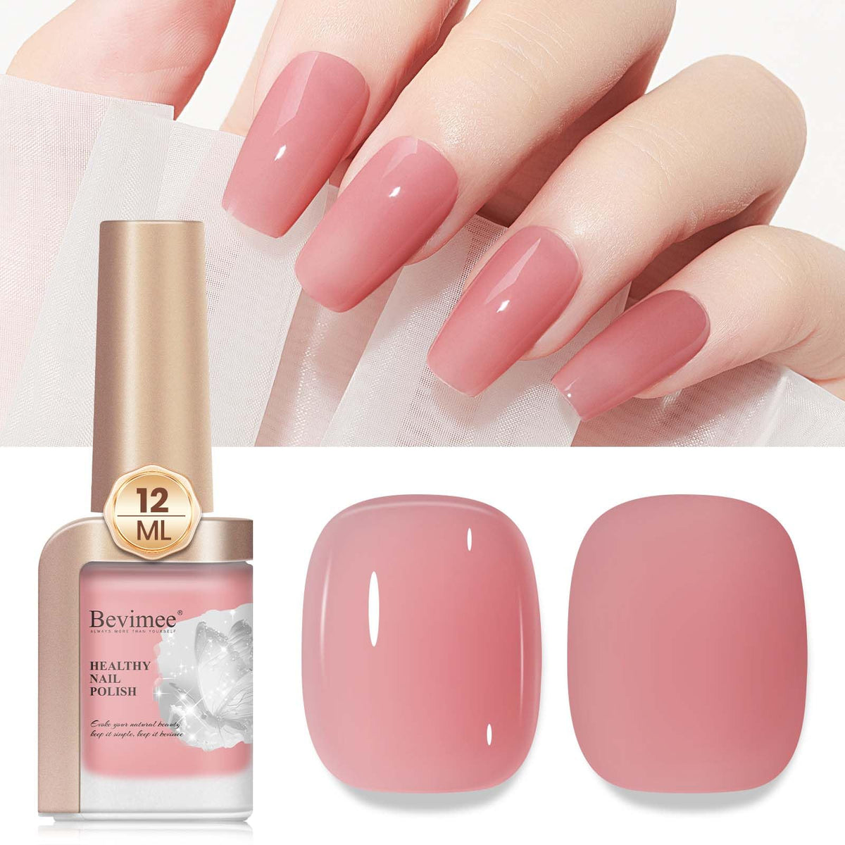 Bevimee Quick Dry Sheer Pink Nail Polish 12Ml - Water Based Holographic High Coverage