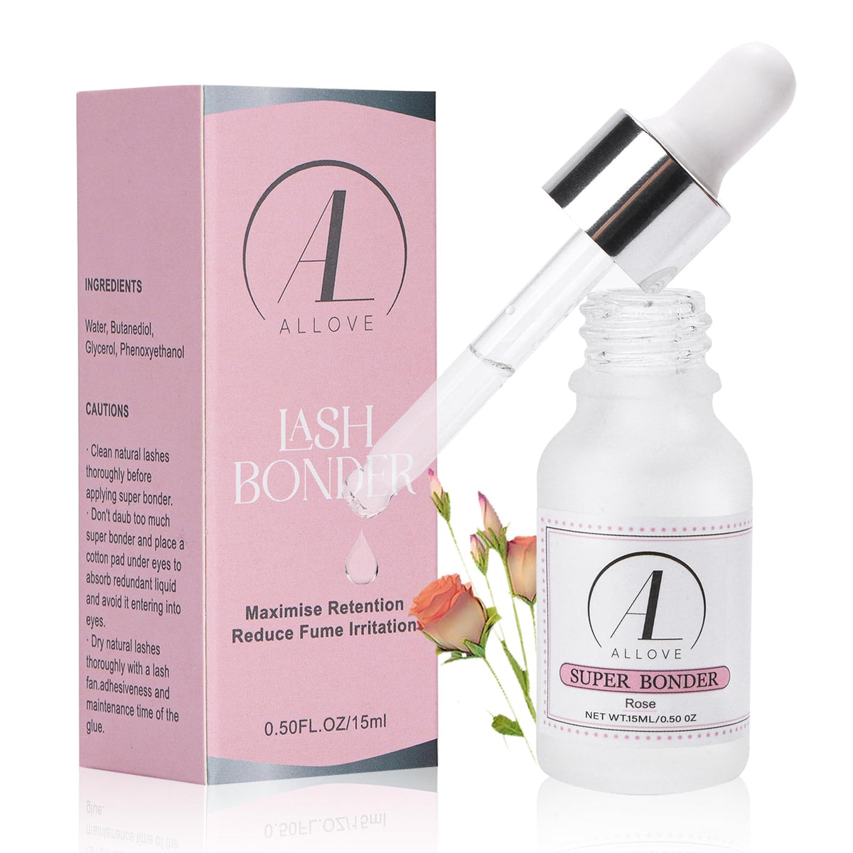 Allove Lash Bonder For Eyelash Extensions - Glue Accelerator, Water & Oil Proof, 15Ml-Rose