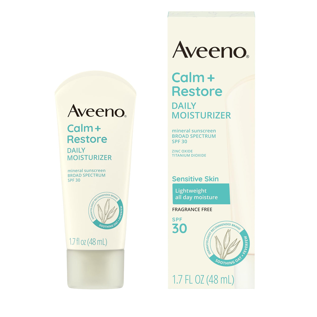 Aveeno Calm + Restore Daily Moisturizer Sunscreen Spf 30, Fragrance-Free, 1.7 Fl Oz