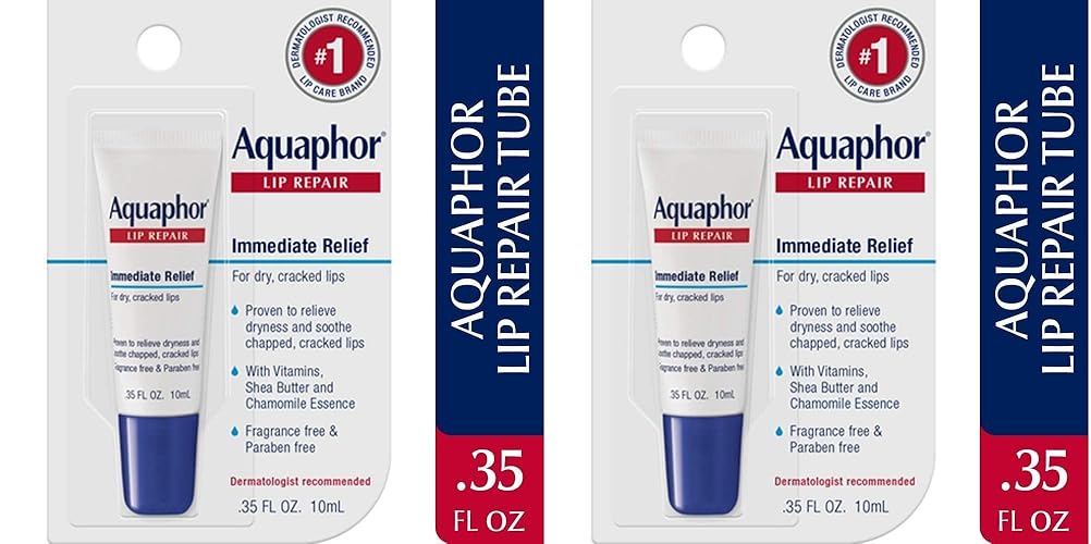 Aquaphor Lip Repair Ointment - Soothes Dry Chapped Lips, Long-Lasting Moisture, 0.35 Oz (2