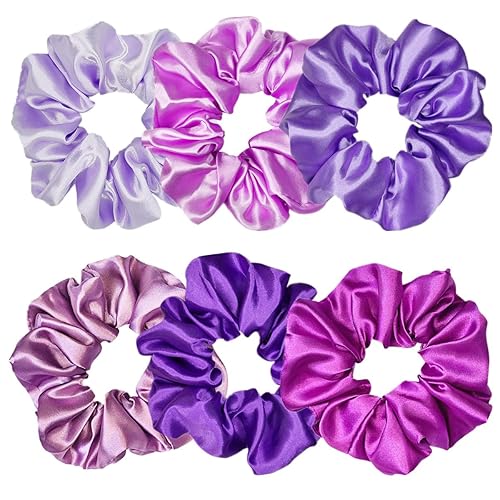 Sufermoe 6 Pcs Satin Silk Hair Scrunchies for Women, Assorted Purple Hair Ties, 4.5