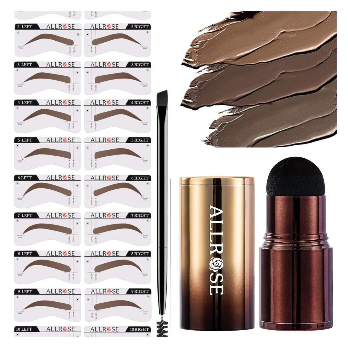 Allrose Eyebrow Stamp Stencil Kit - Waterproof Ash Brown Stencils With 20Pcs Brow Shaping Tools