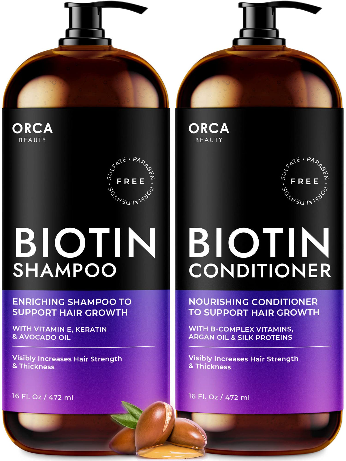 Orca Beauty Biotin Shampoo & Conditioner For Thinning Hair - Hair Growth Formula, 16 Fl Oz (2 Pack)