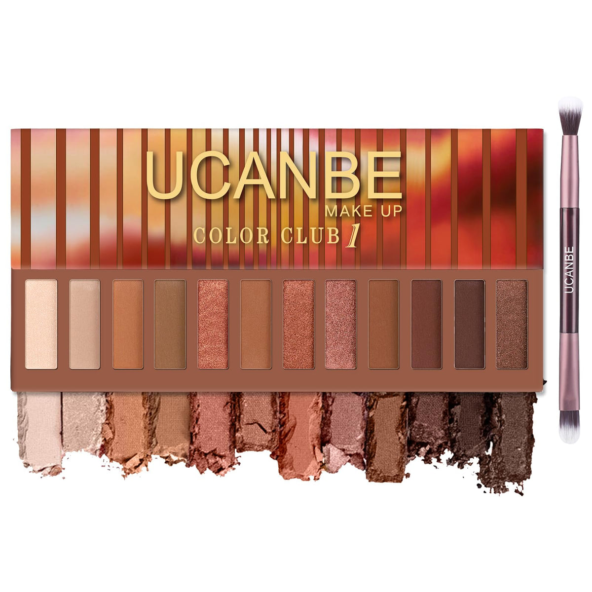 Ucanbe 12 Color Eyeshadow Palette - Nude Neutral Matte & Shimmer, Waterproof With Brush Set