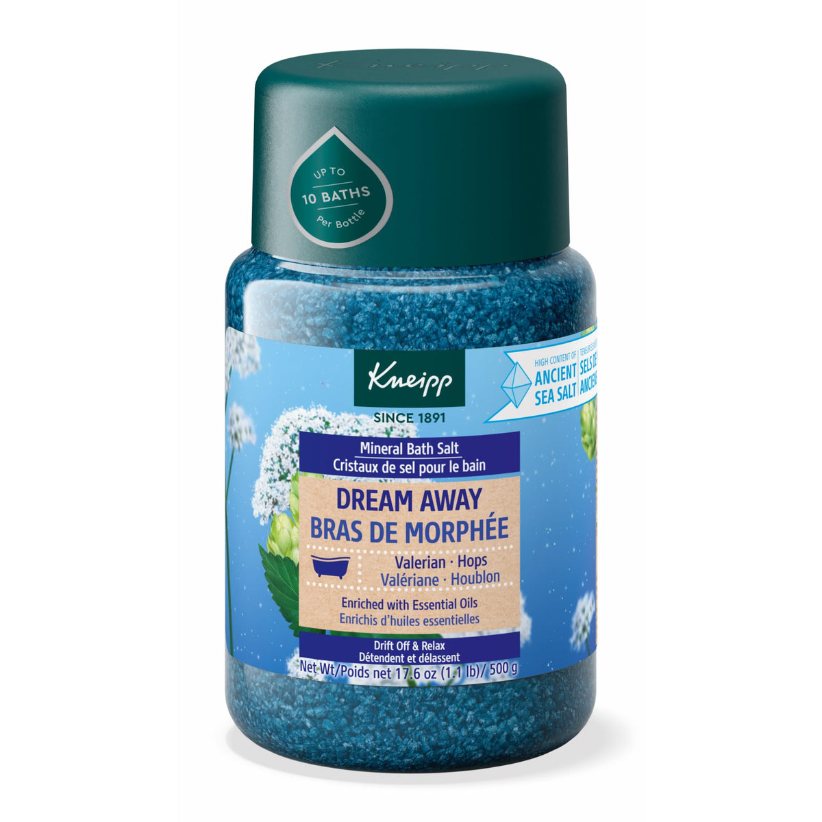 Kneipp Dream Away Mineral Bath Salt - Soothing Valerian & Hops Blend, 17.6 Oz, 10 Baths