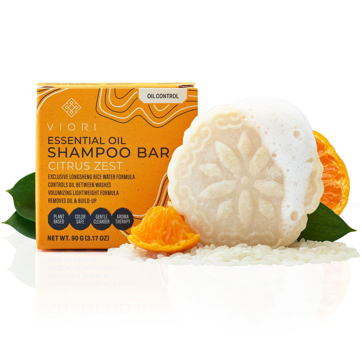 Viori Citrus Zest Shampoo Bar - Handcrafted, Sulfate Free, Rice Water Infused, 3.17 Oz