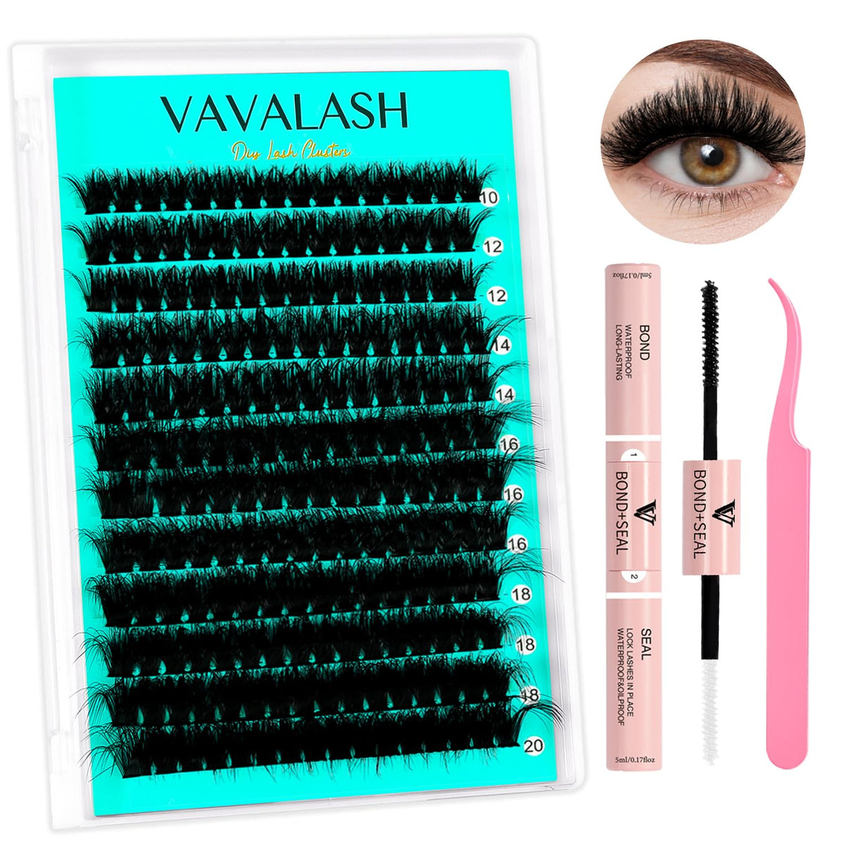 VAVALASH 100D Lash Clusters Kit - 10-20mm Wispy Volume Lashes, Glue & Tweezer for