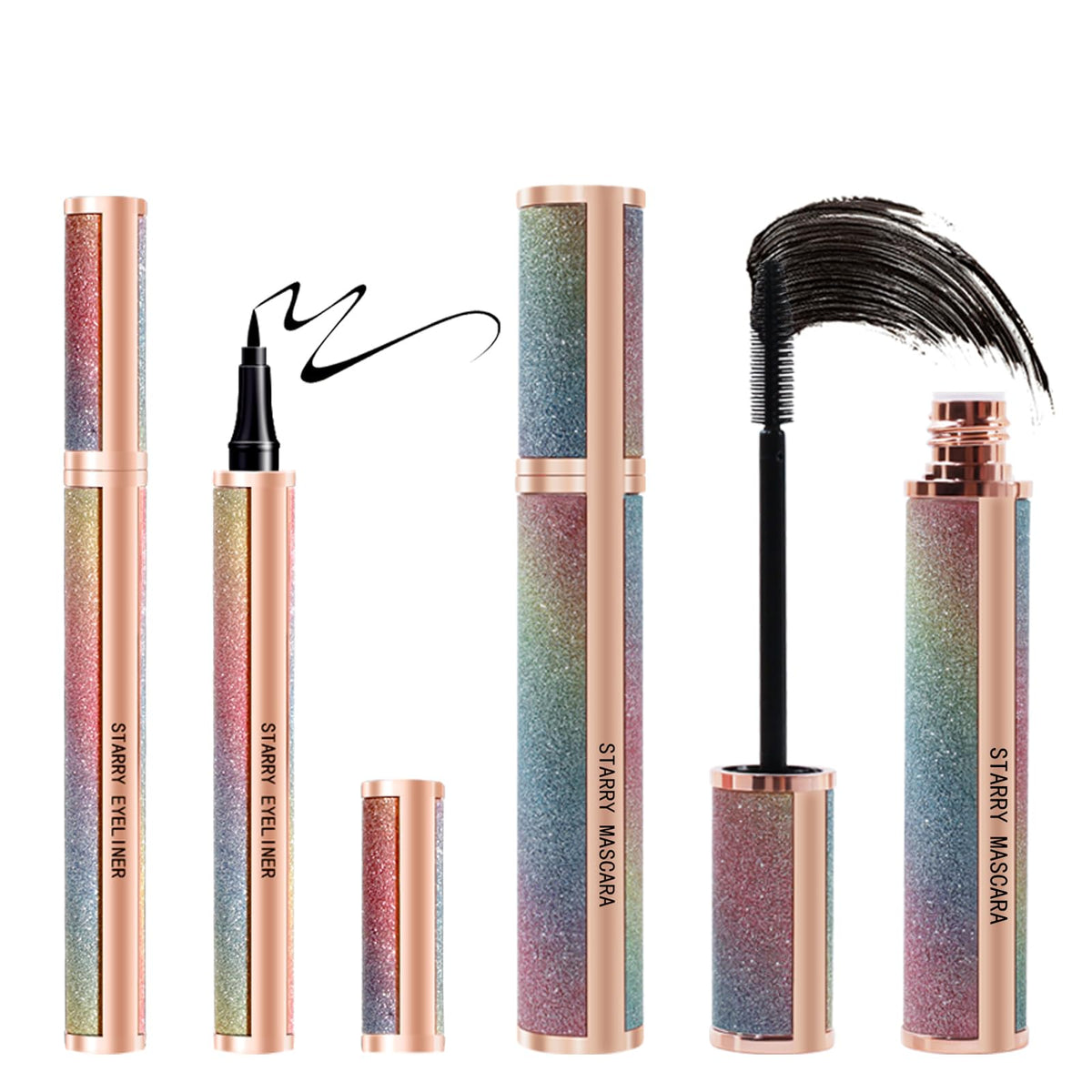 Kunshnbei 4D Silk Fiber Mascara & Waterproof Eyeliner Set - Long Lasting, No Clumping,