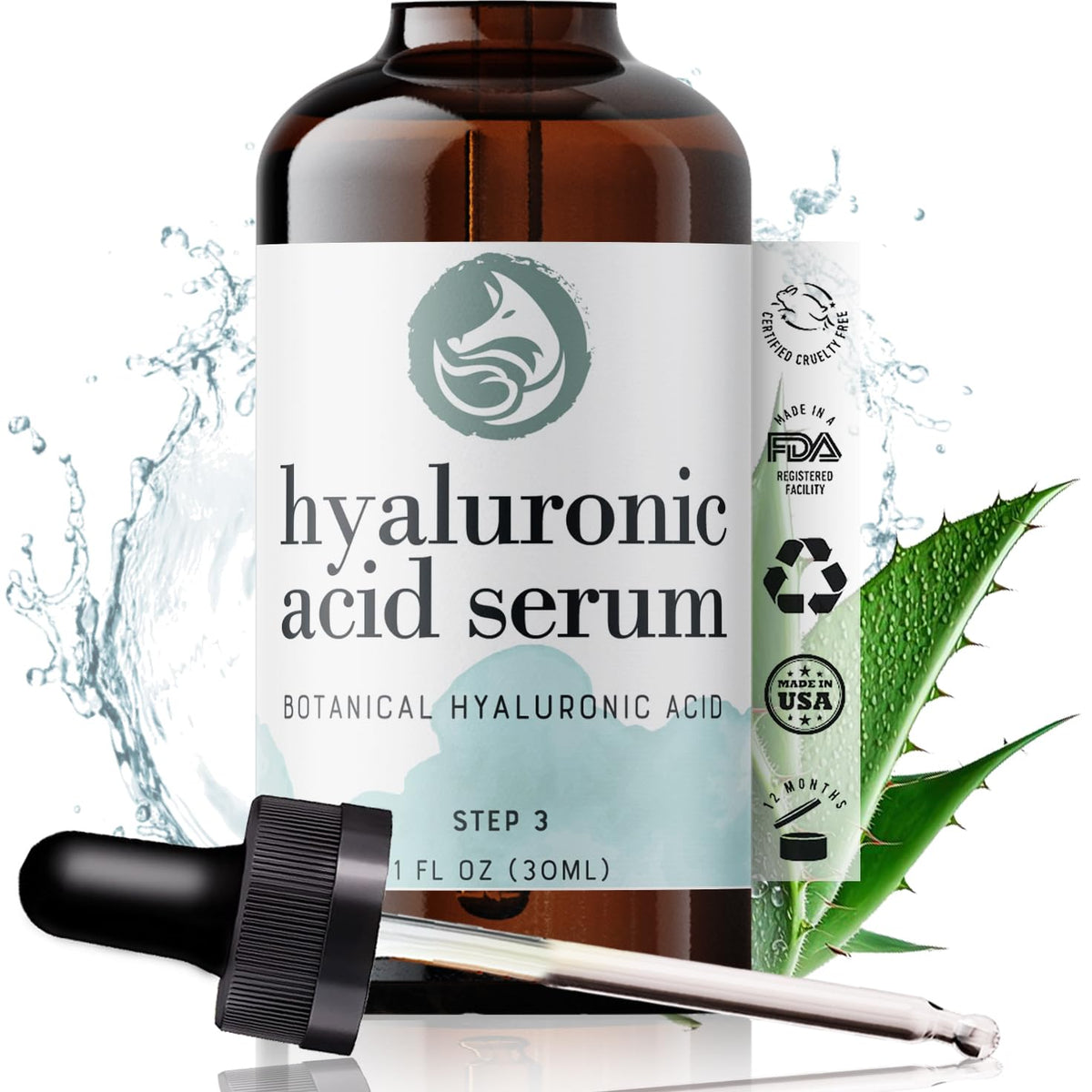 Hyaluronic Acid Face Serum with Vitamin C & E - Anti-Aging Moisturizer by Foxbrim Naturals 1 Oz