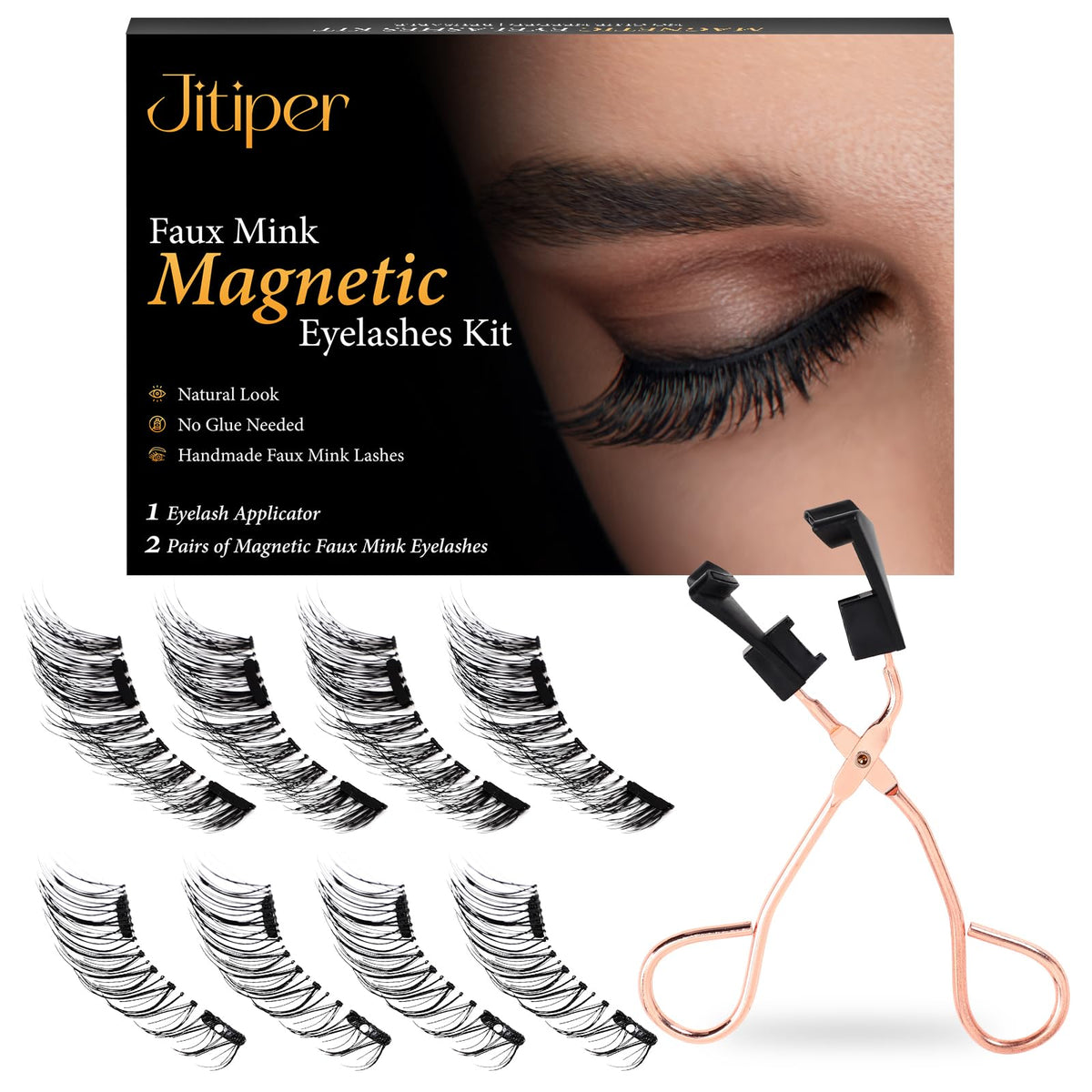 Piflat Natural Look Magnetic Eyelashes Kit - Reusable 3D Lashes, No Glue, Includes Applicator