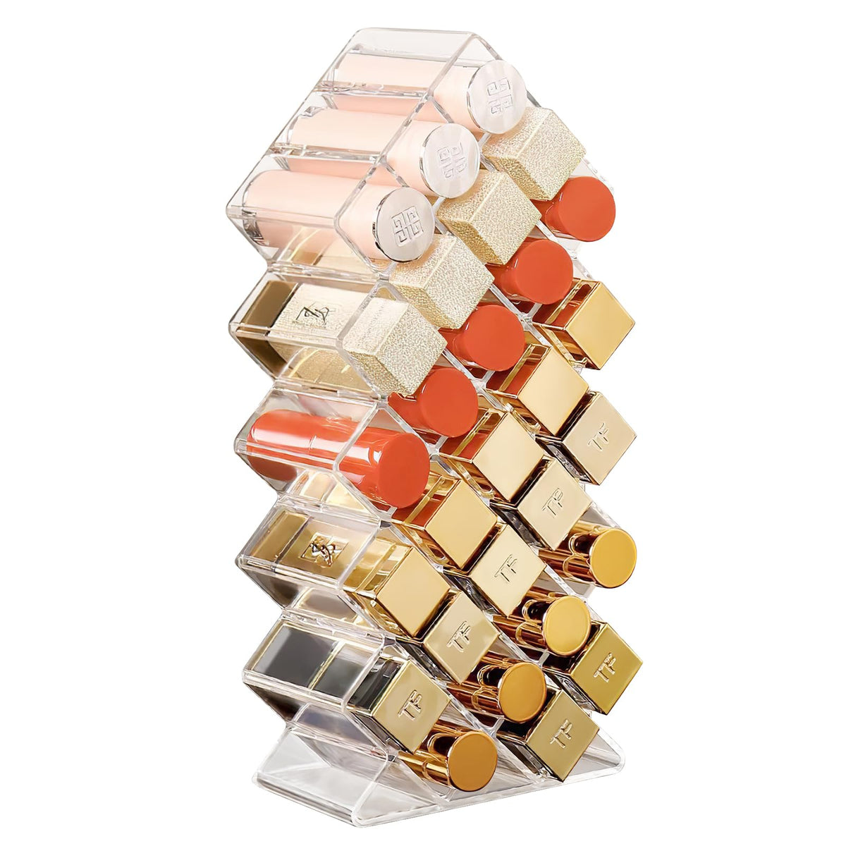 Hebaogugu Clear Acrylic Lipstick Organizer - 28 Slot Stackable Holder For Vanity & Bathroom