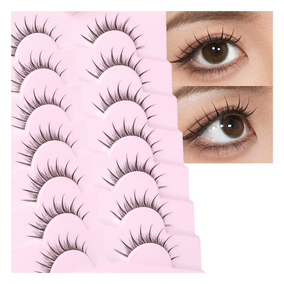 Eydevro Manga Lashes - Wispy Natural False Eyelashes, 7 Pairs Mink Fur Individual Clusters