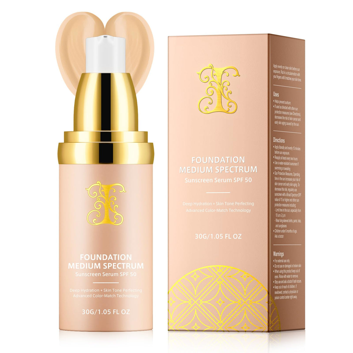 Nifeishi 4-In-1 Foundation With Spf 50+, Waterproof Color Changing Hydrating Concealer 30G