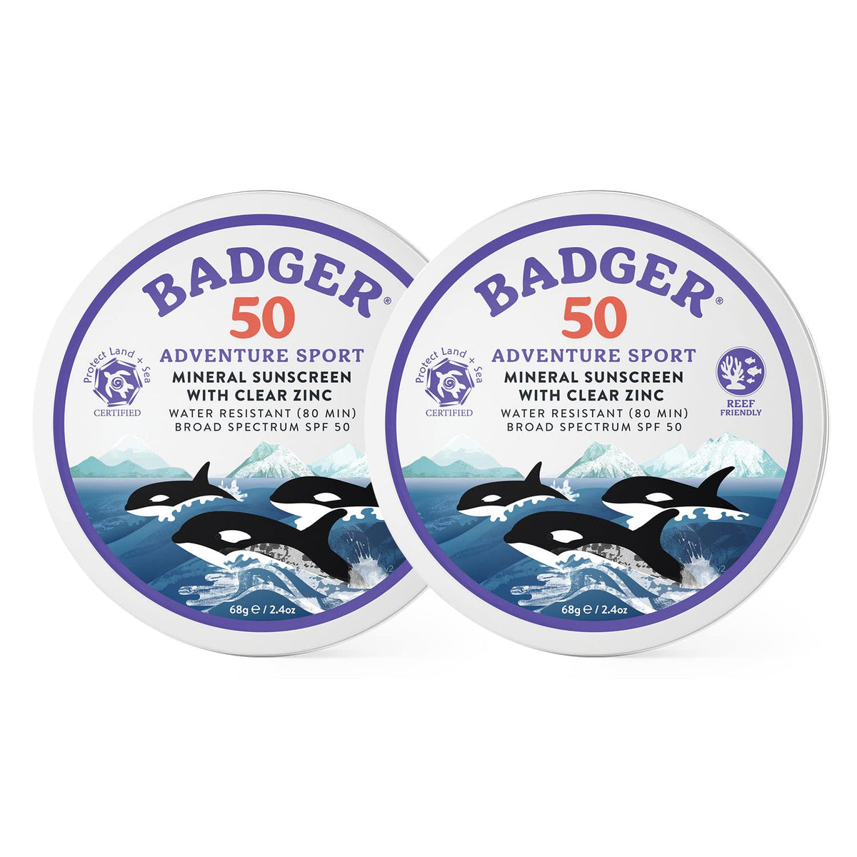 Badger Biodegradable Sunscreen Spf 50, Zinc Oxide, Reef Safe, 2.4 Oz (2 Pack)