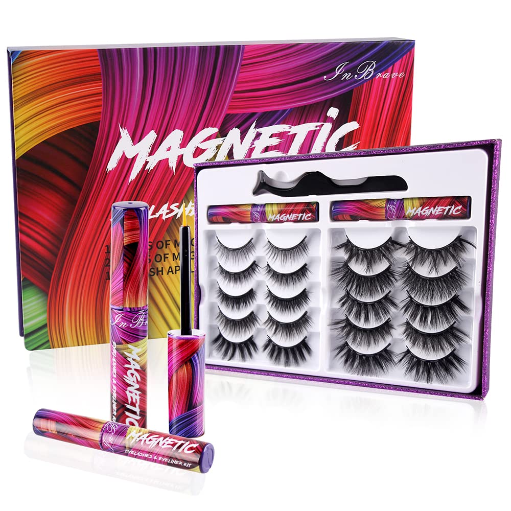 Inbrave 3D 5D Magnetic Lashes Kit With Eyeliner & Tweezer - Reusable Mink Eyelashes,