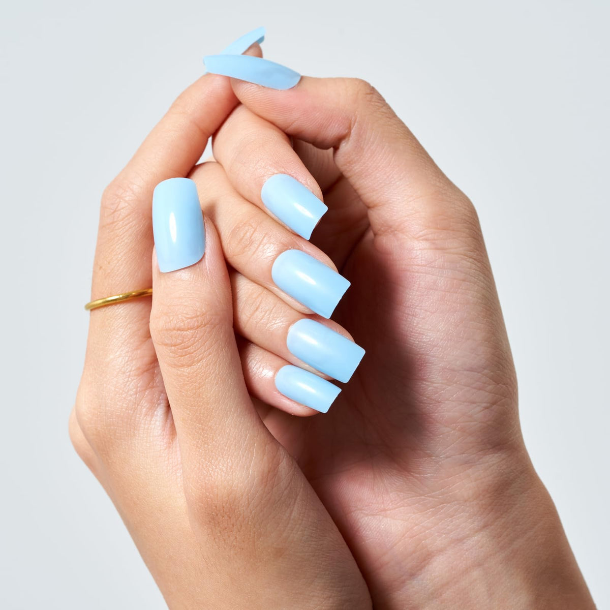 GLAMERMAID Sky Blue Press on Nails - Medium Square, Glossy Acrylic, Reusable Fake Nails Set