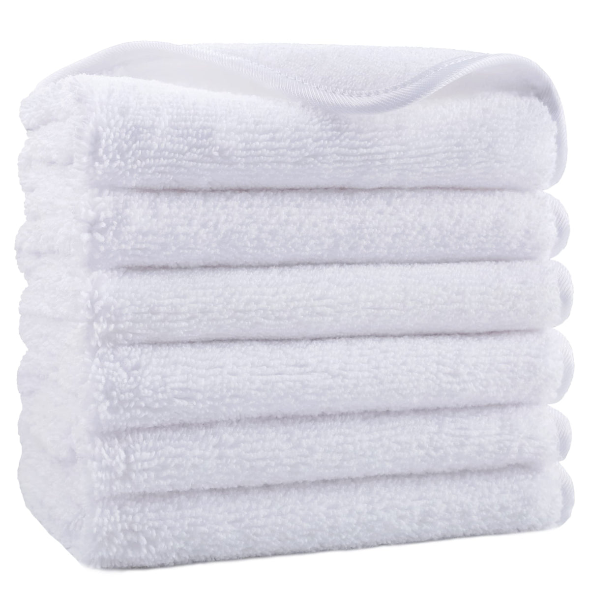 Polyte Lint Free Microfiber Washcloths, 13X13 In, Set Of 6, White Face Towels