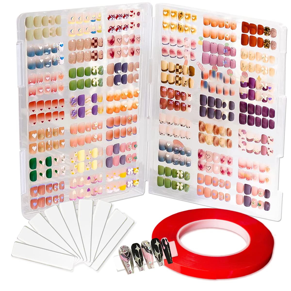 Hlqhxwhzt Large Clear Press On Nails Storage Box With Adhesive Tape & 50 Acrylic Stands