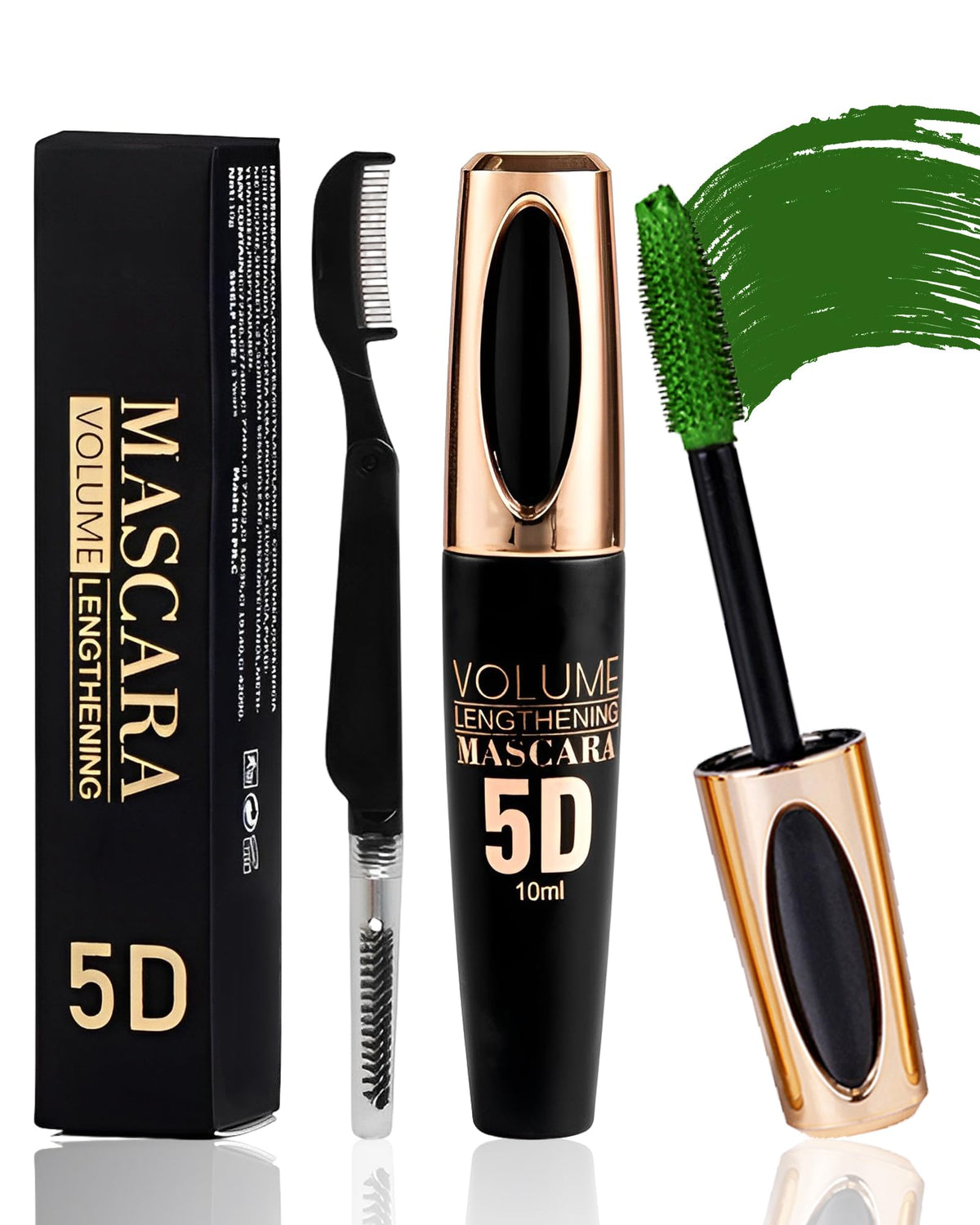 Lestpola Green Waterproof Mascara - 5D Silk Fiber Lash Extensions, Long-Lasting Volume & Length