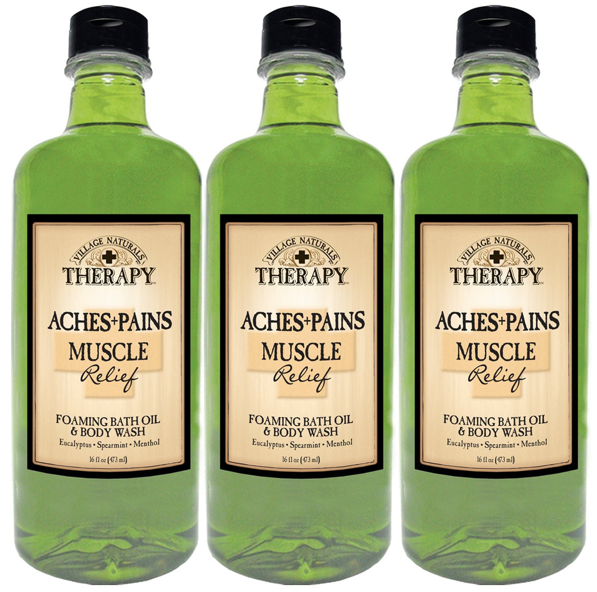 Village Naturals Therapy Aches & Pains Foaming Bath Oil & Body Wash, 16Oz (3-Pack)