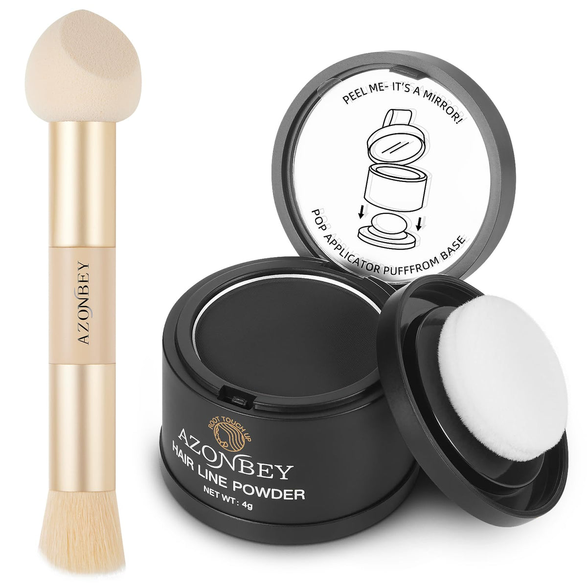 Azonbey Root Touch Up Sets - Hairline Powder & Makeup Brush For Thin Hair, Water & Sweat Resistant