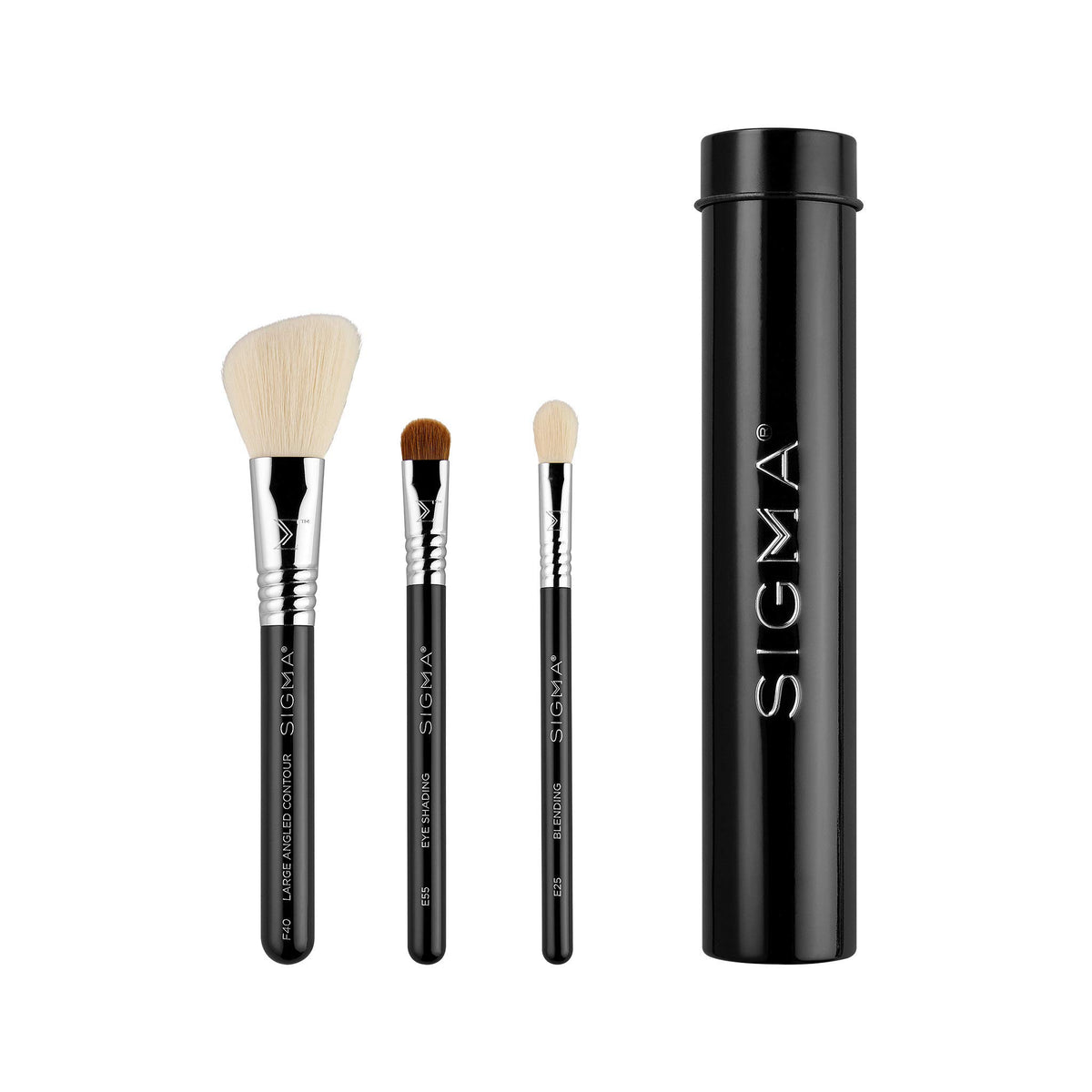 Sigma Beauty Travel Essential Trio  Makeup Brush Set for Foundation Powder Eyeshadow  3 Tool Brushes with Brush Tin Holder  S