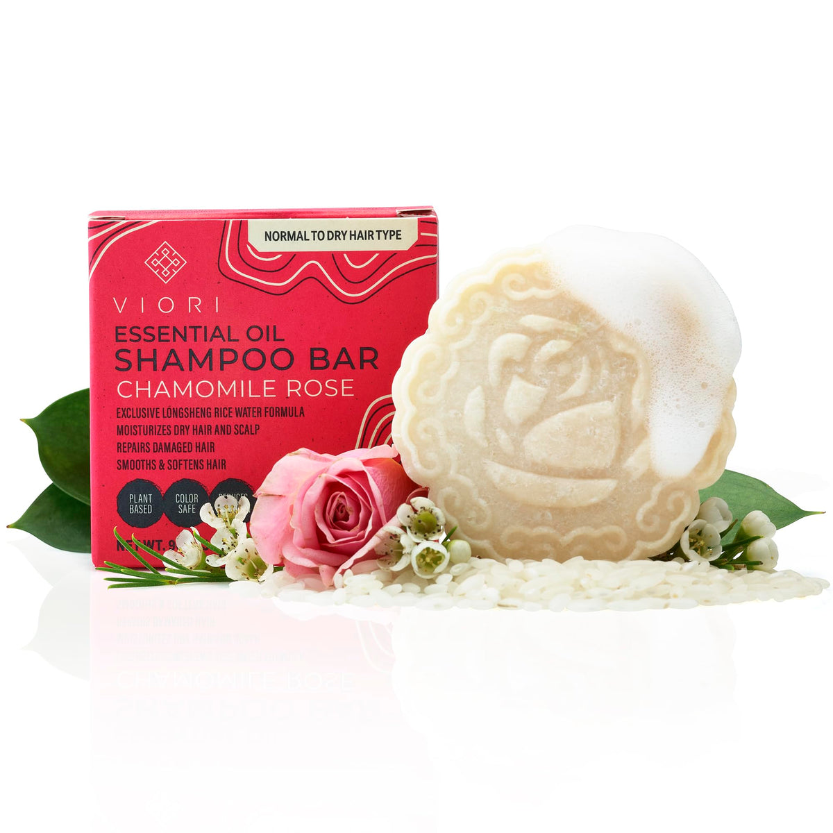 Viori Chamomile Rose Essential Oil Shampoo Bar - Sulfate Free, All Natural, 3.17 Oz