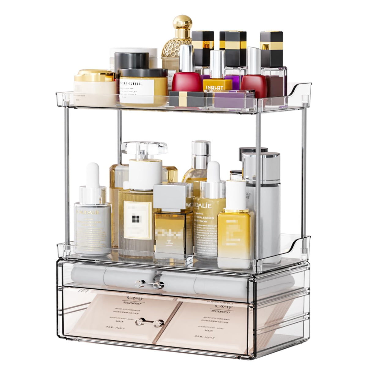 Yieach Clear Makeup Organizer - Stackable 2 Drawer Acrylic Countertop Storage For Bathroom & Vanity