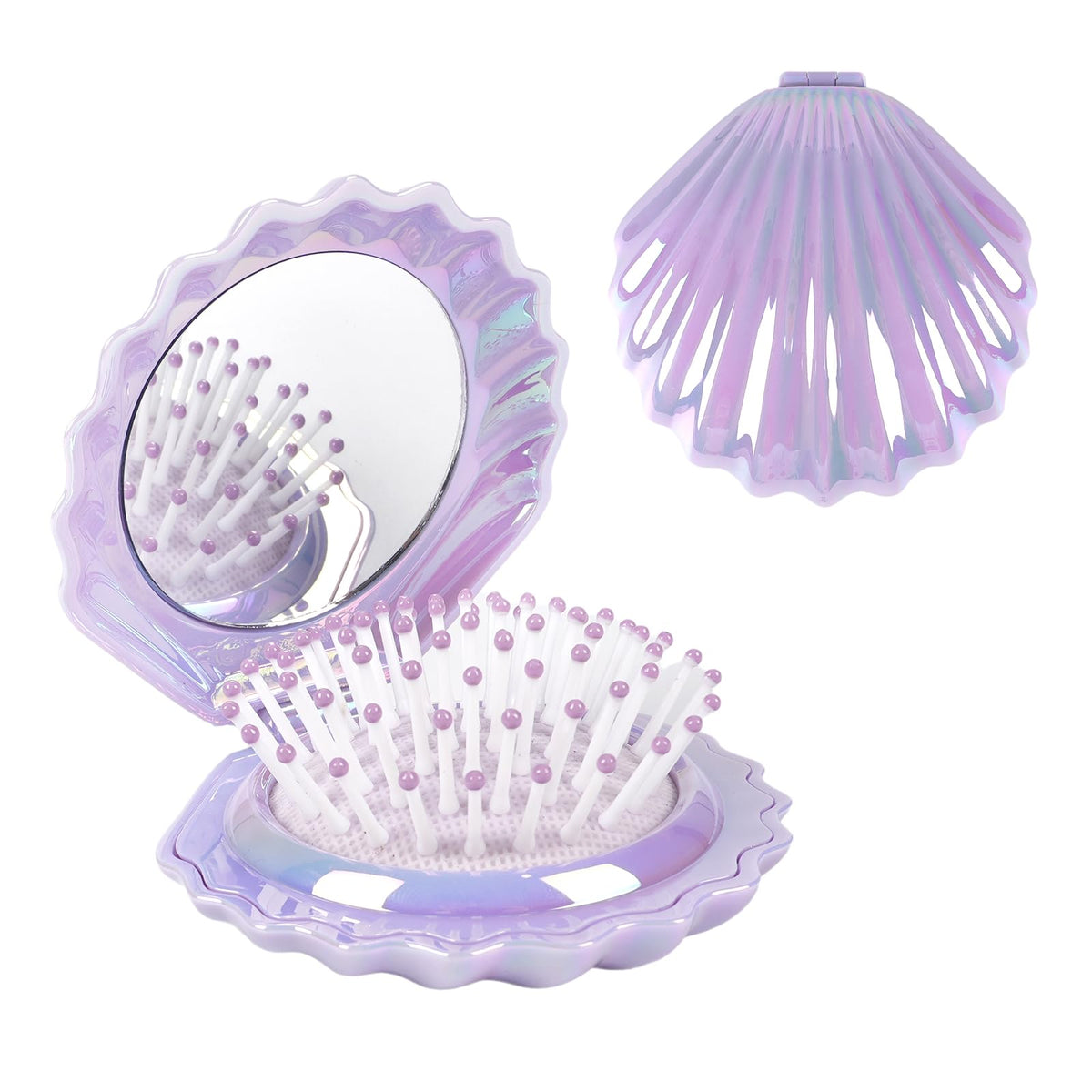 Maji Mama Purple Metallic Foldable Travel Hair Brush With Mirror - Compact Mini Comb