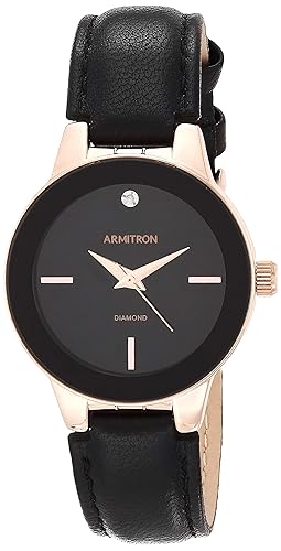 Armitron Women'S 75/5410Bkrgbk Rose Gold Black Leather Strap Watch With Diamonds, 30Mm