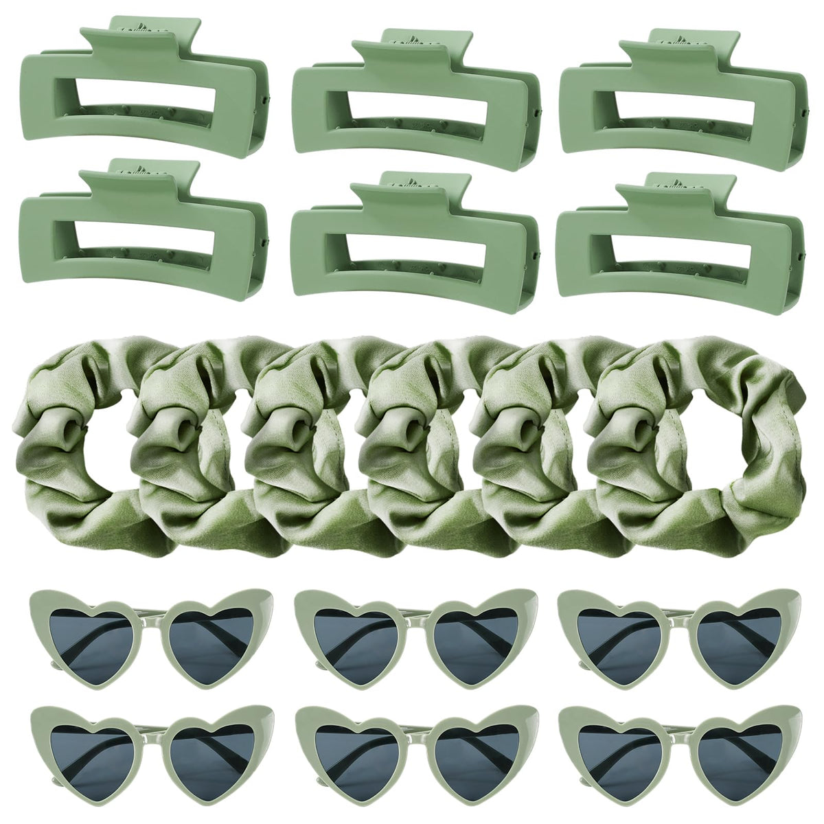 Whaline Sage Green Bridesmaid Gift Set - 18Pcs Hair Claw Clips & Scrunchies For Weddings