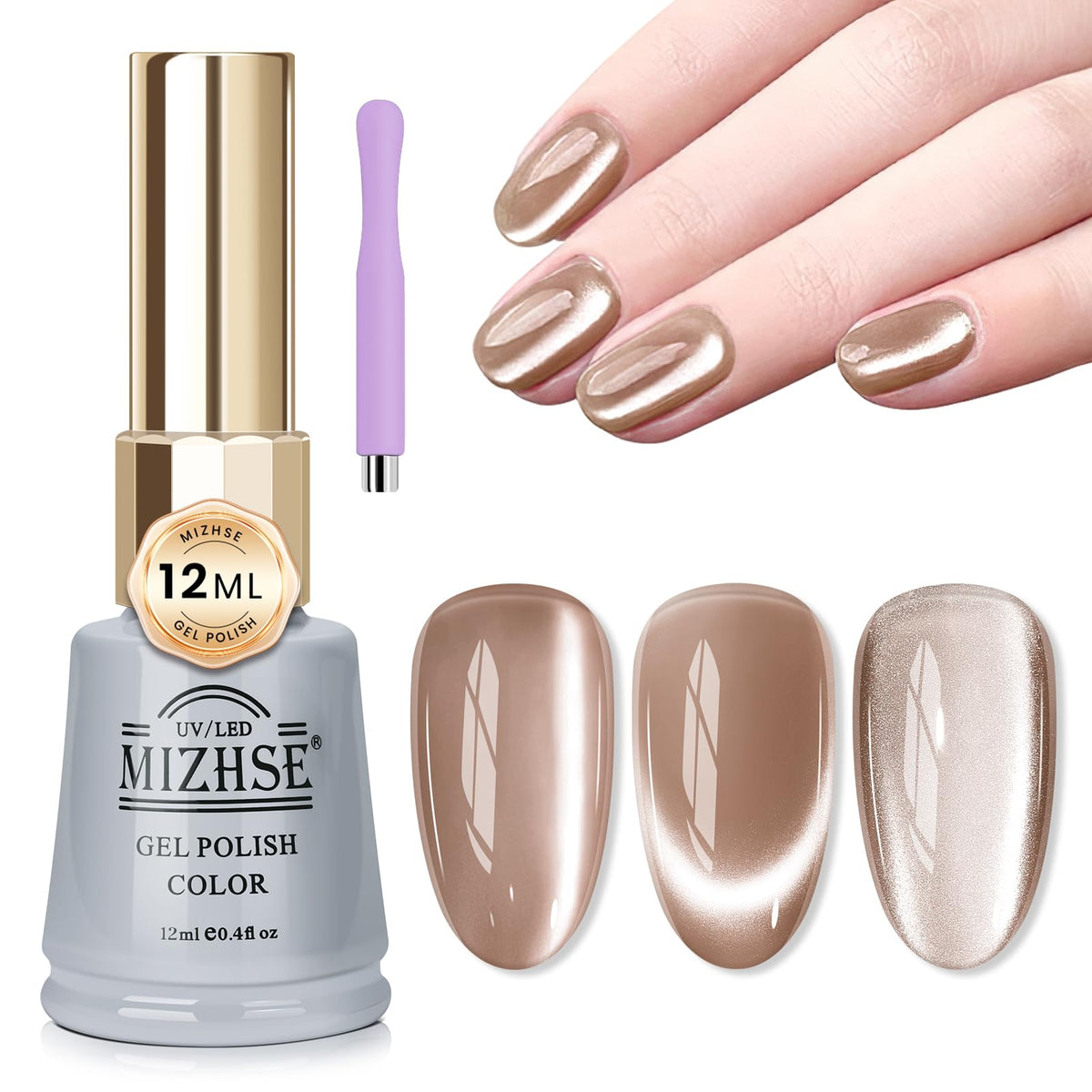 Mizhse Cat Eye Gel Nail Polish 12Ml - Moonlight Champagne Magnetic Glitter For Nail Art